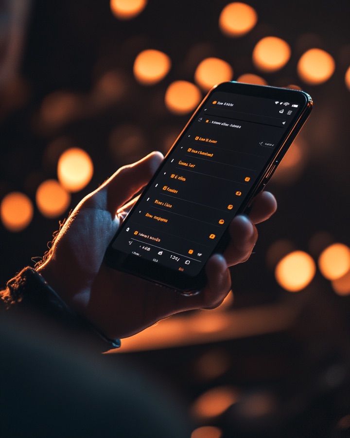 Un músico con la app abierta en el celular durante un show